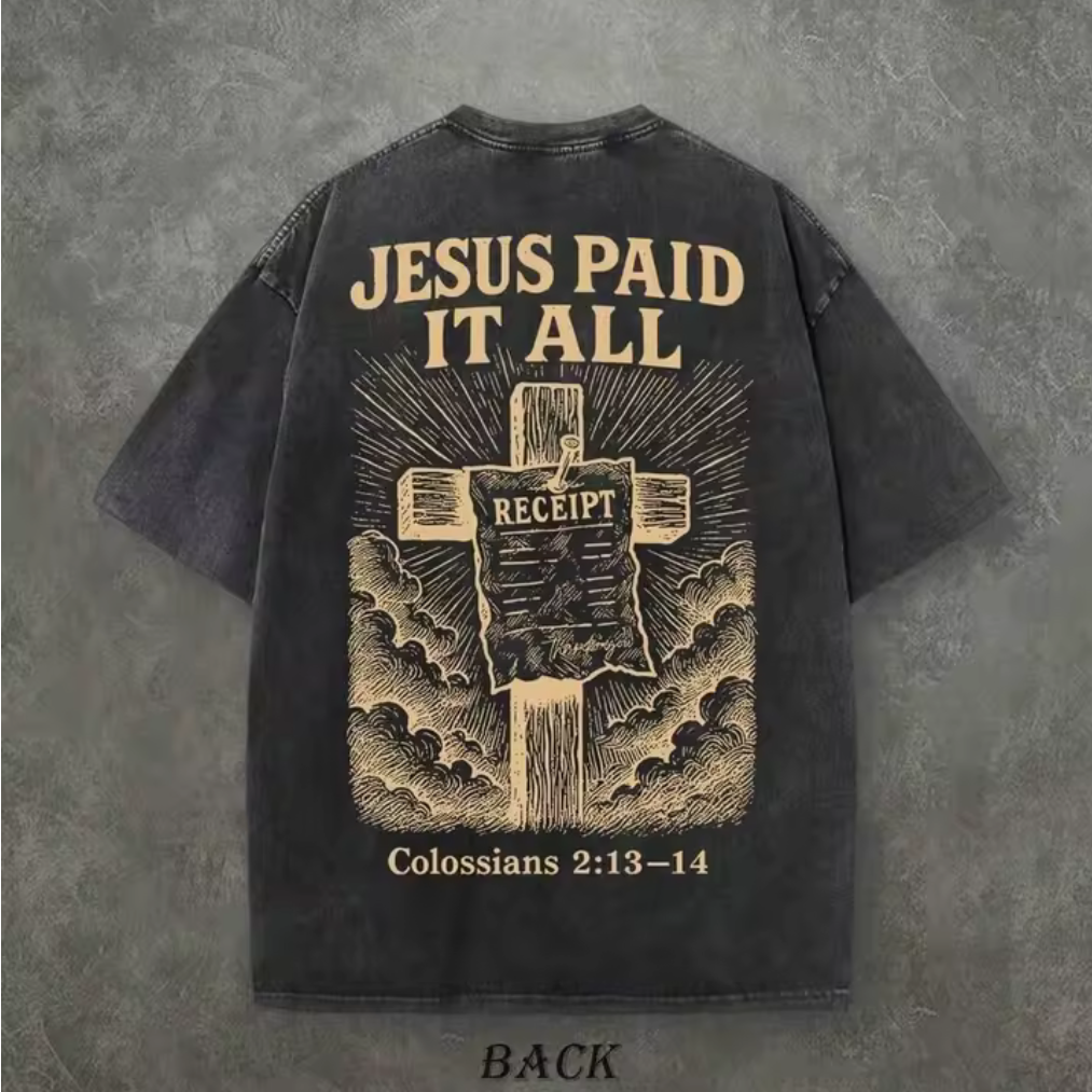 T-shirt with 'Jesus Paid It All' design on AliExpress